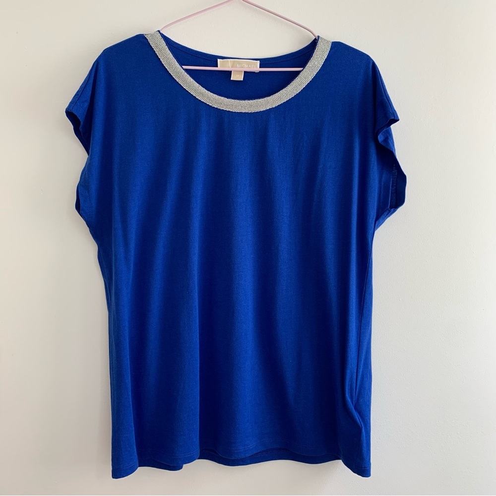 Michael Kors Royal Blue T Shirt with Silver Mesh Collar